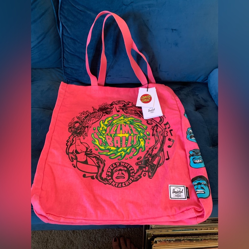 Herschel Santa Cruz Neon Pink SlimeBalls Large Tote Shopping Book Bag NWT